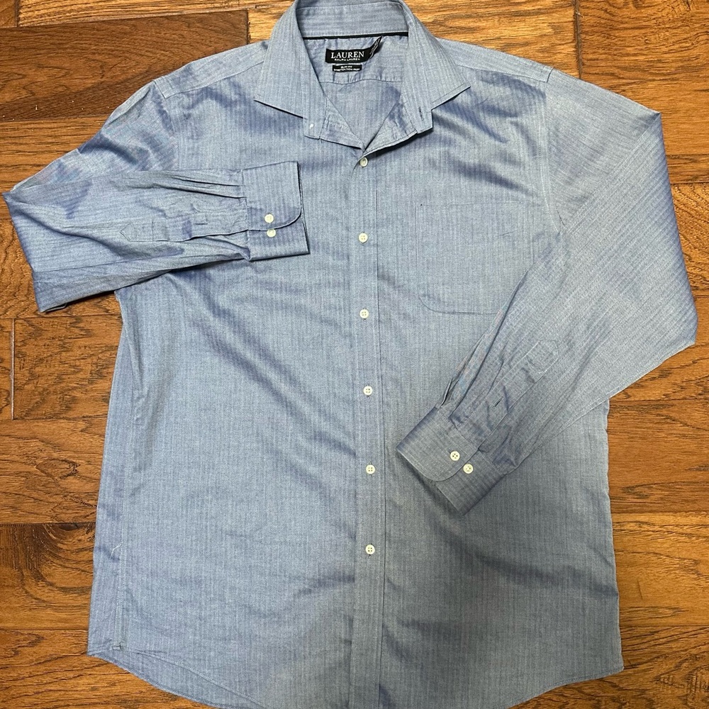 Lauren Ralph Lauren Blue Herringbone Stripe Shirt Workwear Formal